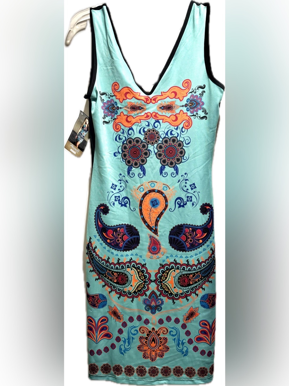 Mapale aqua body con boho paisley mini dress S (marked M cut small)